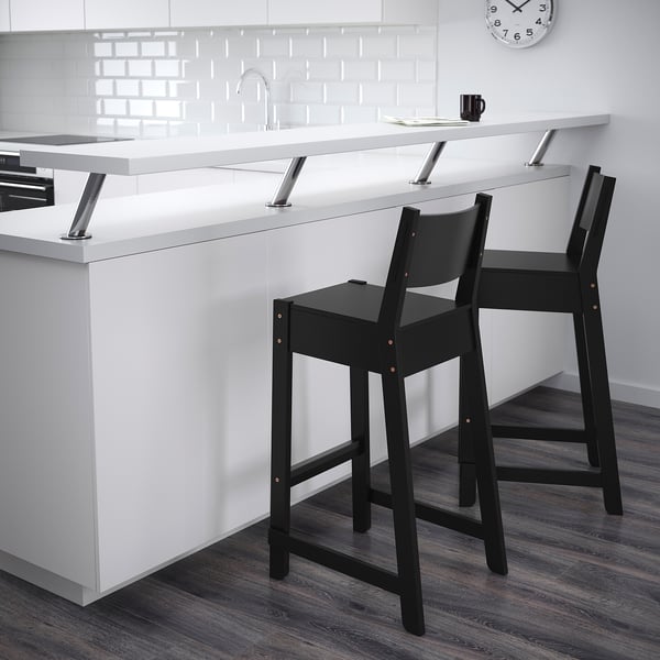 NORRÅKER Sgabello bar con schienale, nero, 74 cm