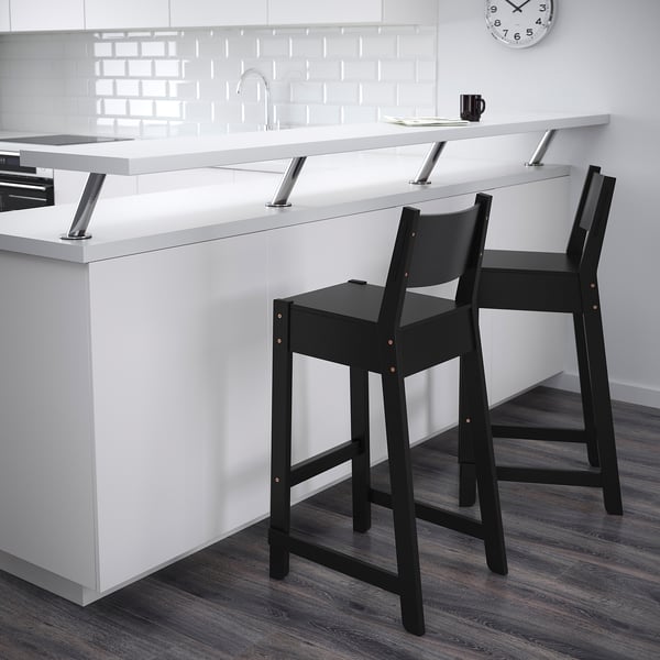 NORRÅKER Sgabello bar con schienale, nero, 74 cm