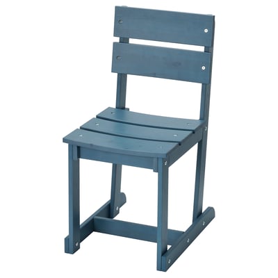 Sedia in legno blu, modello OMMJÄNGE, con gambe a slitta, design rustico semplice.