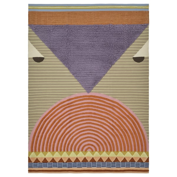 Tappeto Ommaege: colori vivaci, geometrico, lana intrecciata, rettangolo.
