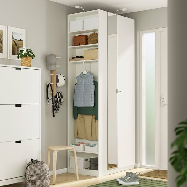 PAX / FORSAND/ÅHEIM Combinazione di guardaroba, bianco vetro a specchio/bianco, 95x60x236 cm