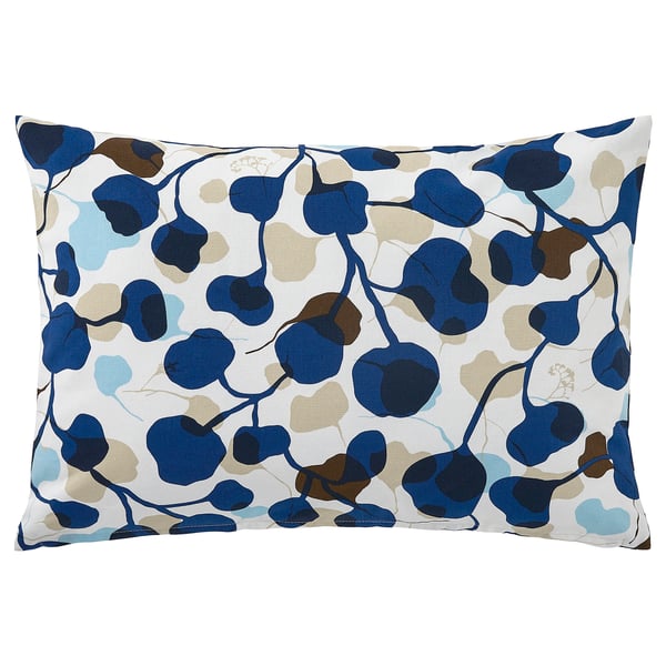 PERSIKOTRÄD Fodera per cuscino, blu/foglia, 40x58 cm