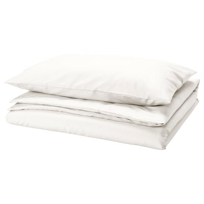 Set lenzuola PILTANDVINGE bianco, liscio poliestere-viscosa, rettangolare, design semplice.