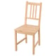 Sedia in legno marrone chiaro, schienale a doghe verticali, design semplice, pino massiccio, ideale per piccoli spazi.