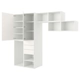 Bianco, set di armadi modulari, forma aperta, design pulito.