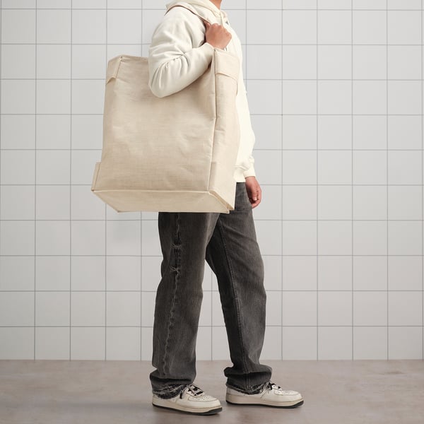 PURRPINGLA Sacco per bucato con supporto, beige, 42 l