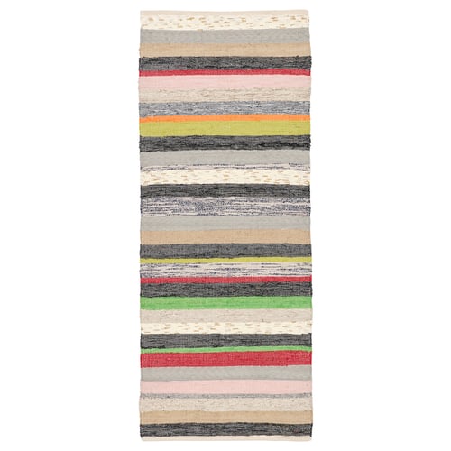 Tappeto RANGSTRUP intrecciato a mano, righe multicolori, cotone.