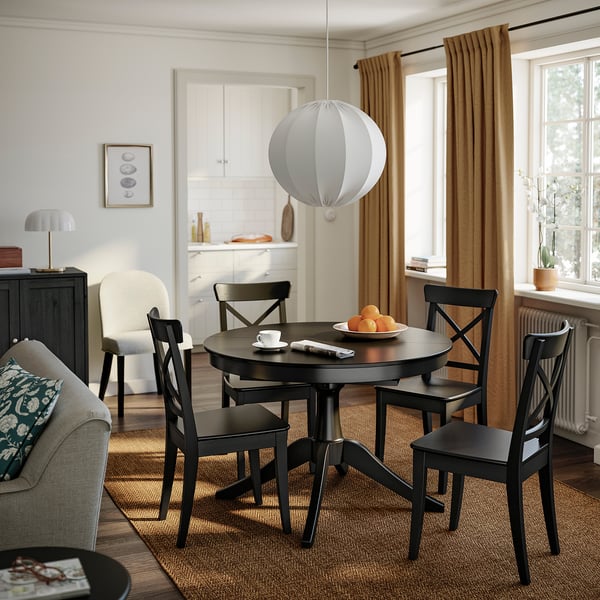 ROSENTORP / ROSENTORP Tavolo e 4 sedie, nero/nero, 110/155 cm