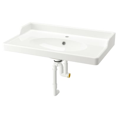 RUTSJÖN Lavabo con sifone, bianco, 82x49 cm