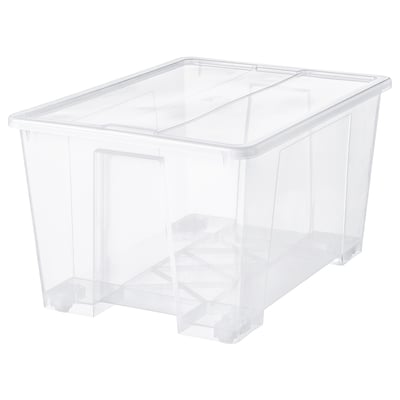 Scatola di immagazzinaggio in plastica trasparente con ruote, adatta per oggetti pesanti, trasparente per vedere il contenuto, include coperchio di chiusura.