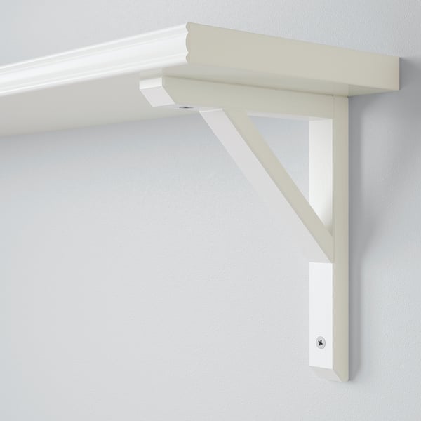 Staffa per mensola montata a parete, bianca, design reversibile, robusta struttura in legno.