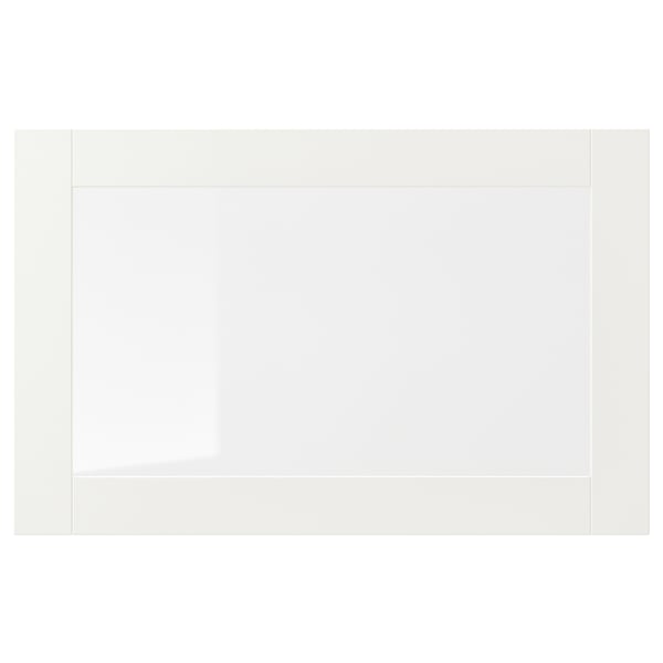 Armadio bianco SINDVIK con frontale in vetro trasparente, design semplice.