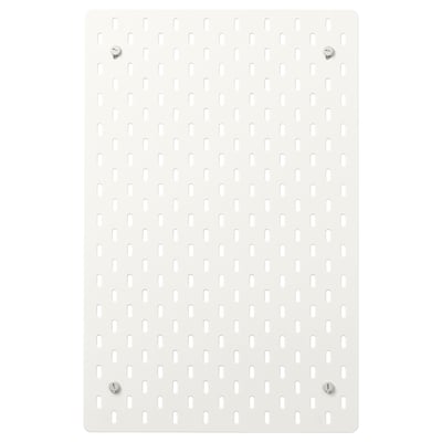 SKÅDIS pannello forato bianco: pannello organizzativo rettangolare, montabile a parete, multiuso con fori equidistanti, quattro viti di montaggio argentate.
