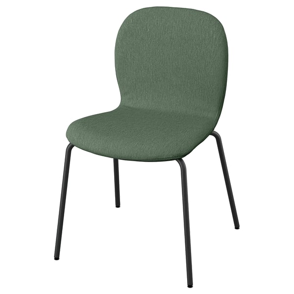 Sedia SKÅLSTA : tessuto verde, base in metallo nero, design semplice.