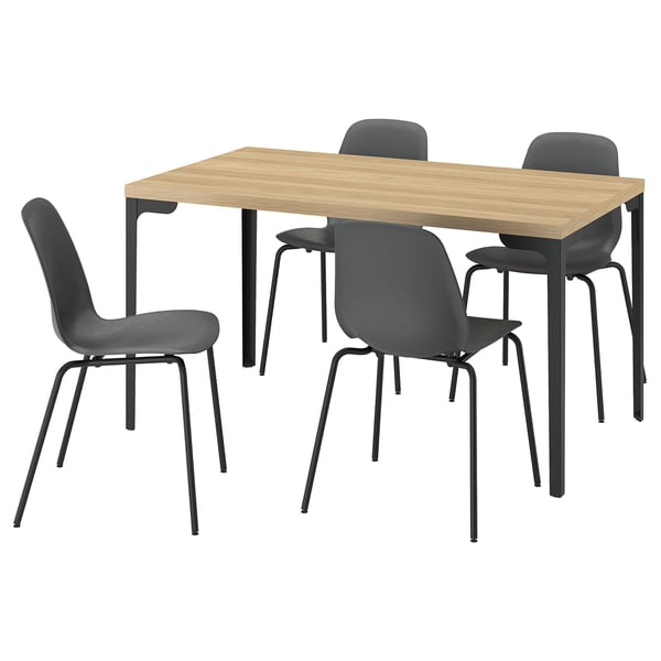 SKÅLSTA Tavolo e 4 sedie, effetto rovere dritto nero-grigio/plastica nera metallo tubolare/nero-grigio, 140x80 cm