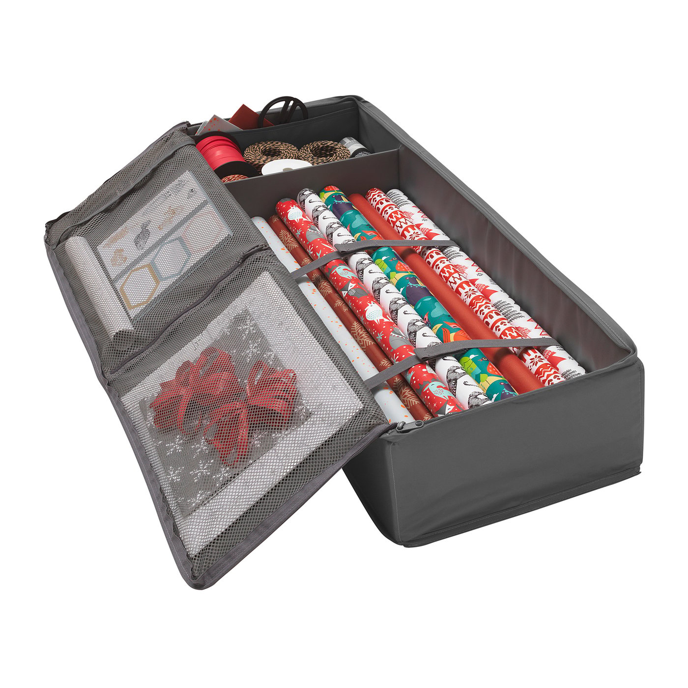 Safana Borsa Organizer Per Carta Regalo – 82,5x34,3 Cm – Con Scomparti E Tasche Per Rotoli, Nastri E Fiocchi – Tessuto Oxford Rosso