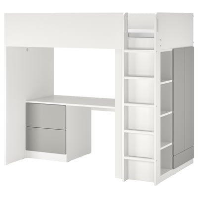 SMÅSTAD Letto a soppalco - bianco grigio/con scrivania con ...