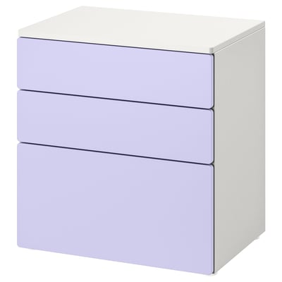Una cassettiera SMÅSTAD viola chiaro con tre cassetti, ideale per piccoli spazi e bambini.