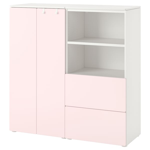SMÅSTAD mobile contenitore: rosa chiaro e bianco, mix di armadi, ripiani e cassetti, design moderno e a misura di bambino.