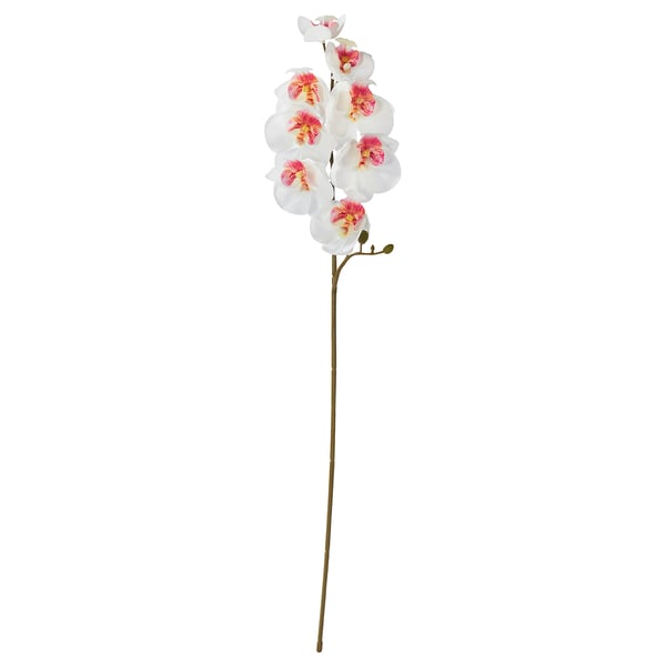 SMYCKA: gambo di orchidea artificiale bianco con accenti rosa, realizzato con plastica riciclata.