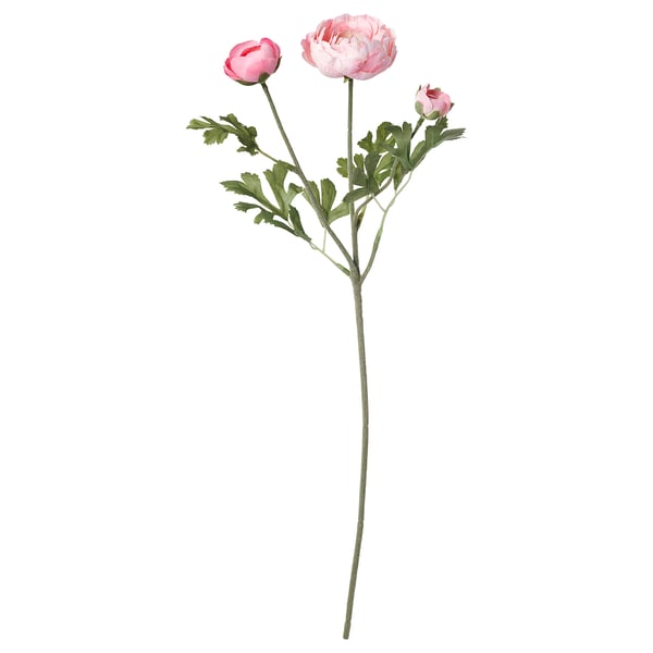 Fiori artificiali rosa con foglie verdi su uno stelo. Design realistico per la decorazione.