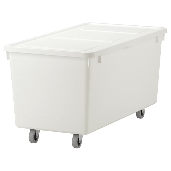SOCKERBIT Contenitore con rotelle e coperchio, bianco, 38x76x37 cm