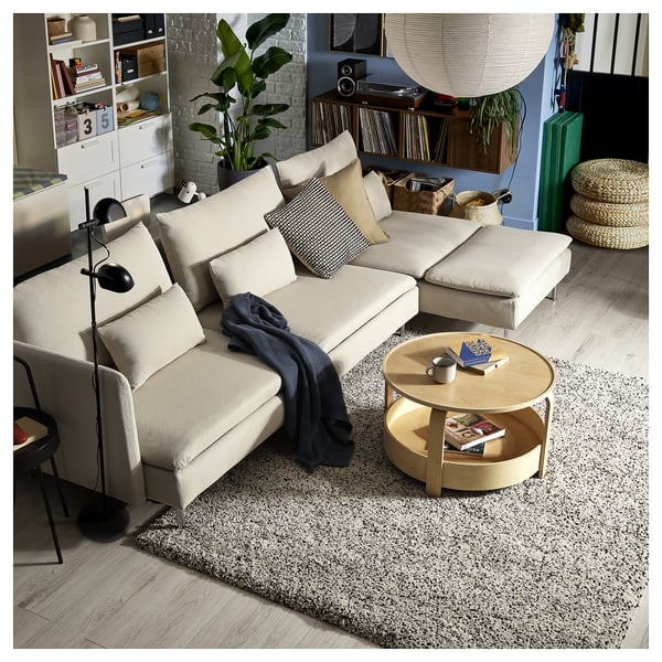 SÖDERHAMN Divano letto a 4 posti, con chaise-longue con terminale aperto/Fridtuna beige chiaro