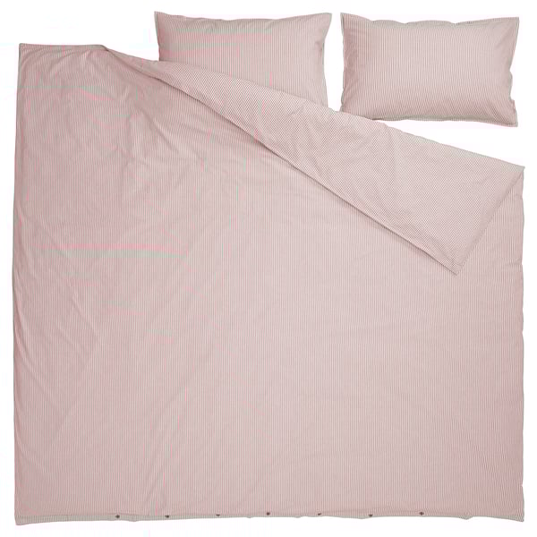 Set biancheria da letto SOLFIBBLA a righe in bianco/pesca, 100% cotone riciclato, rettangolare.