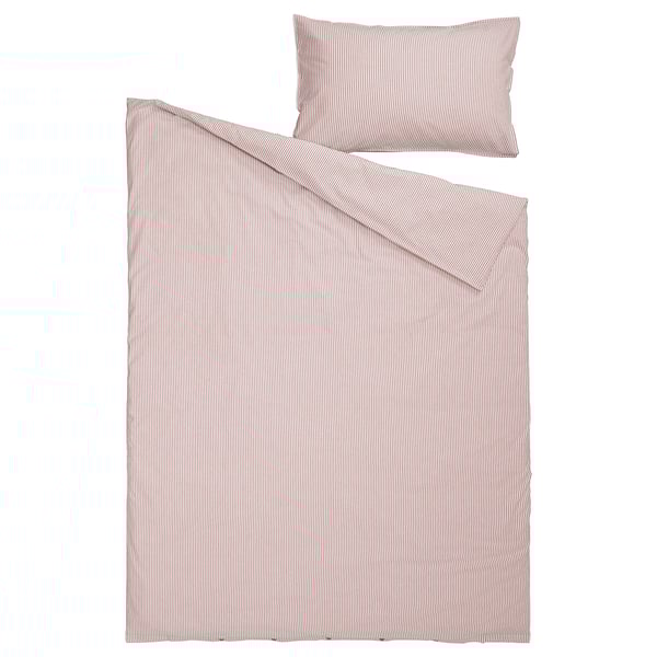 Il completo da letto SOLFIBBLA in beige con righe bianche, realizzato in 100% cotone, comprensivo di copripiumino e federa.