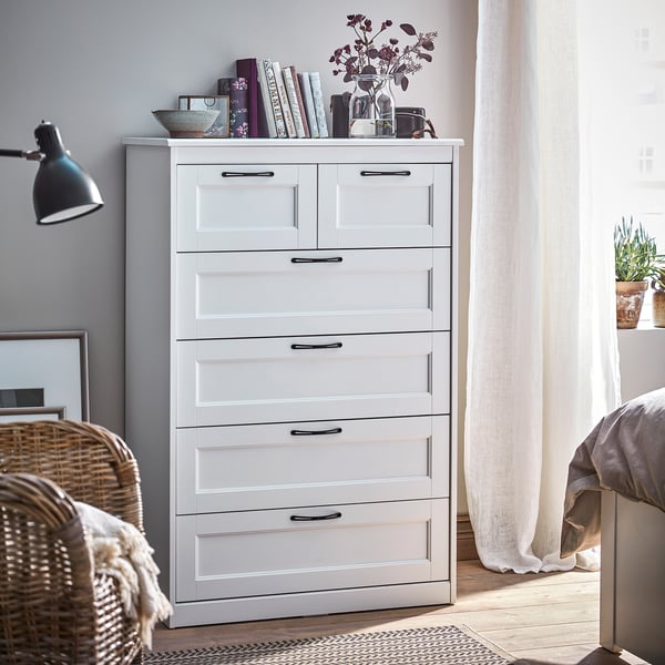 SONGESAND Cassettiera con 6 cassetti, bianco, 82x126 cm ...