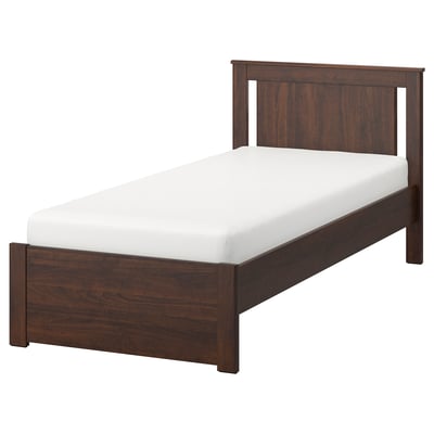 Letto SONGESAND, marrone scuro, design classico con gambe alte e testiera semplice.