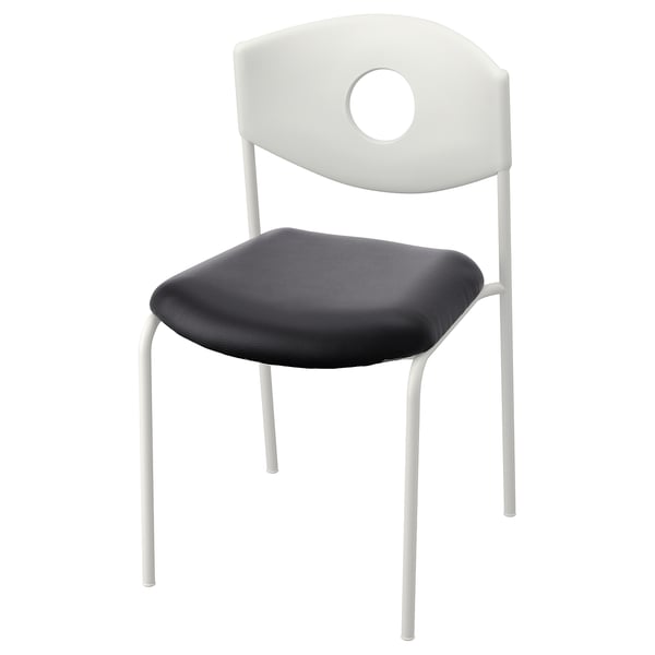 Sedia STOLJAN, bianca e nera, moderna, impilabile, plastica e metallo.