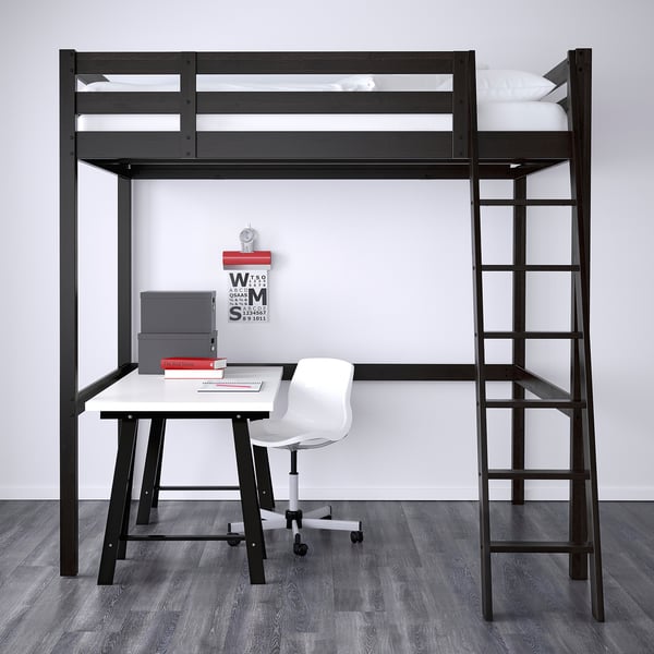 stora struttura per letto a soppalco nero 140x200 cm