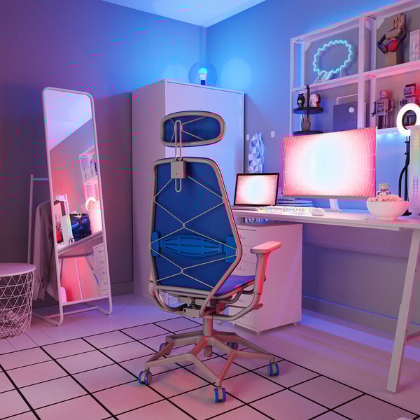 STYRSPEL Sedia da gaming, blu/grigio chiaro