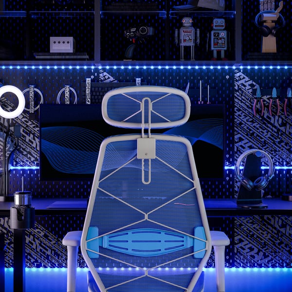 STYRSPEL Sedia da gaming, blu/grigio chiaro