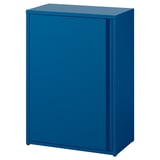 Un mobile SUNDSÖ blu, rettangolare con un'unica anta, progettato per uso interno/esterno, struttura in metallo resistente.