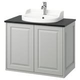 TÄNNFORSEN lavabo bianco, bancone in marmo, lavello a vasca, montaggio a parete, grigio tenue.