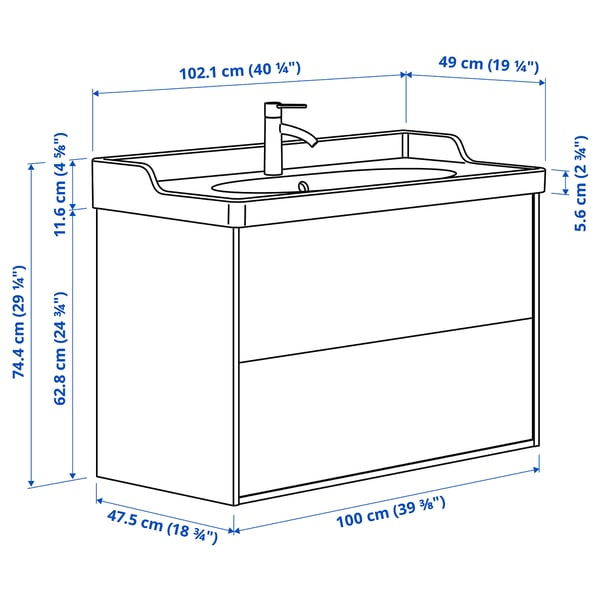 TÄNNFORSEN / RUTSJÖN mobile lavabo/cassetti/lavabo/misc, grigio chiaro,  102x49x74 cm - IKEA Italia