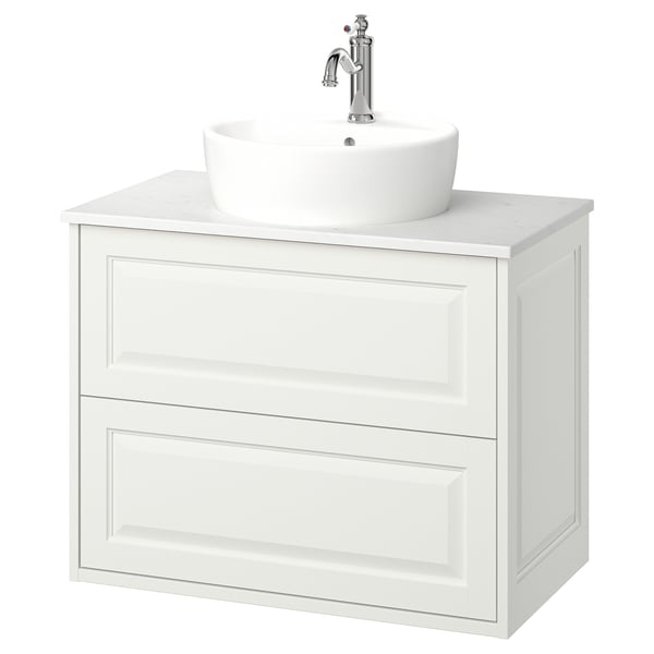 Mobile bagno TÄNNFORSEN bianco: lavabo rotondo, design classico, mobile a parete.