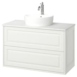 Mobile da bagno TÄNNFORSEN bianco, lavabo curvo, piano di lavoro in marmo, mobile a muro.