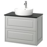 TÄNNFORSEN lavabo grigio chiaro, a parete, lavabo rotondo bianco, look artigianale.