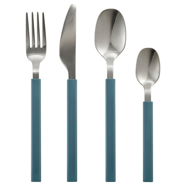Set di posate TÅNGMÄRLA in verde acqua. Forchetta, coltello, due cucchiai; Design elegante, maniglie resistenti.