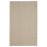 Tappeto in cotone beige a tessitura piatta, motivo a griglia, forma rettangolare.