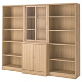 Libreria TONSTAD in legno chiaro: 3 sezioni, contenitore aperto e chiuso, design elegante.