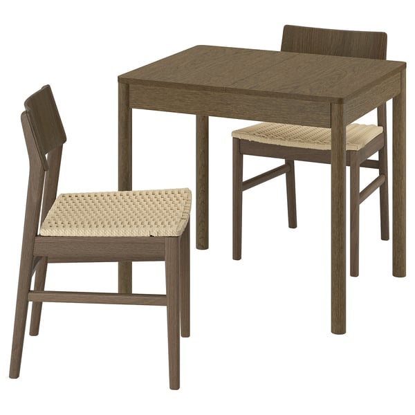 TONSTAD / SKANSNÄS Tavolo e 2 sedie, impiallacc rov tratt mord marrone/marrone faggio, 80/120x70 cm