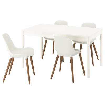 TONSTAD Tavolo e 4 sedie, bianco sporco/bianco, 140/196x85 cm
