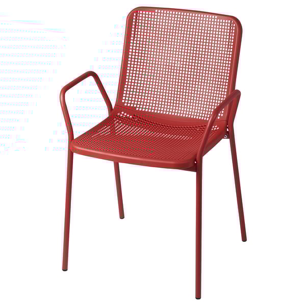 Sedia da esterno TORPARÖ rossa; metallo, plastica; design traforato, confortevole.