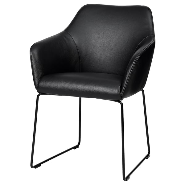 Sedia TOSSBERG nera, pelle lucida, comoda imbottitura, gambe a S in metallo.