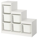 Unità di stoccaggio TROFAST. Scaffali e cestini bianchi, modulari, a misura di bambino.
