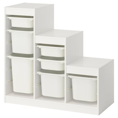 TROFAST Combinazione con contenitori, bianco/bianco, 99x44x94 cm